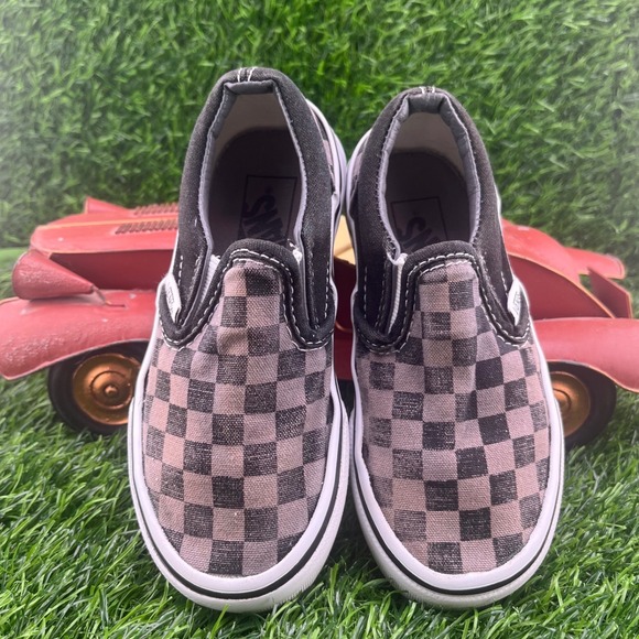 Vans Checkerboard Slip-On Kids Sneakers Black Brown Classic Cool Style 10.5 - Picture 2 of 10